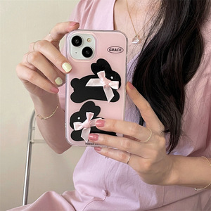 Funda para Teléfono con Lazo Rosa y Conejito, Doble Capa Antigolpes para iPhone 16 Pro Max 15 14 13 12, Estética Dulce para Chicas - Product Image 1