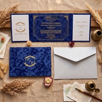 Invitations de mariage personnalisables en velours cobalt bleu nuit, pliables en trois parties, avec dorure à chaud, invitation en acrylique pour Quinceañera