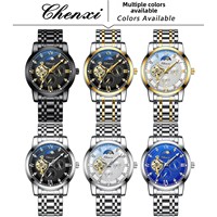Montre mécanique squelette phase de lune de haute qualité avec bracelet en acier inoxydable, montre-bracelet automatique de luxe pour homme, mode et affaires