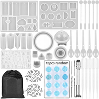 Kit de 94 pièces pour la fabrication de bijoux en résine, comprenant des moules en silicone et des outils, avec 12 paillettes, vente en gros