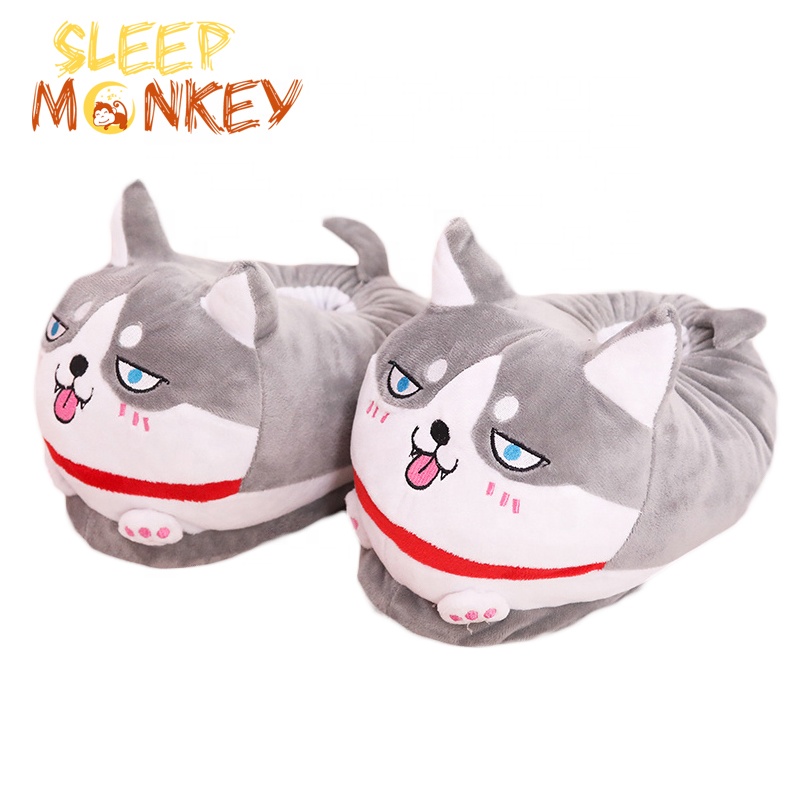 Модные зимние теплые домашние Плюшевые Симпатичные Мультяшные животные Домашние тапочки для взрослых женщин бесплатный образец плюшевые тапочки для собак для детей