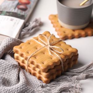 Creative Biscuit Solid Wood Classic Design Reusable Heat Insulation Coaster Zhejiang Tea Mug Milk Cup <b>Coffee</b> Mat - Product Image 2