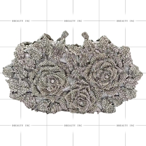 Women Luxury 3D Floral Rhinestone <b>Clutch</b> Evening Bag Gold Chain Strap Sparkling Rose Crystal Handbag for Night Out - Product Image 2