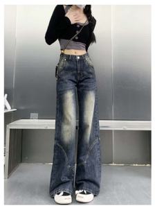 Jeans amples taille haute pour <span class=keywords><strong>femme</strong></span> avec fermeture éclair, style décontracté, grandes tailles, vente en gros du fabricant - Product Image 4