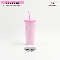 Gobelet de voyage réutilisable en acrylique mince de 600 ml (20 oz) à double paroi, sans BPA, anti-fuite, compatible porte-gobelet de voiture, vente en gros