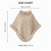 Poncho en tricot épais avec bordure en fourrure personnalisé avec logo pour femmes, chaud pour l'hiver, en stock, prêt à être expédié, vente en gros, OEM, directement de l'usine, 6 couleurs
