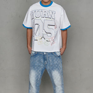 T-shirt streetwear épais 250 g/m², blocs de couleur, col épais, coupe ample surdimensionnée, t-shirt court personnalisé pour homme - Product Image 2