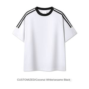 Maglietta americana retrò in cotone da uomo 250g a <span class=keywords><strong>tre</strong></span> barre con stampa tinta unita a maniche corte allentate da Joker con <span class=keywords><strong>spalle</strong></span> cadenti Casual - Product Image 6