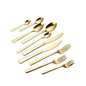 Ensemble de couverts en acier inoxydable doré avec un design moderne et luxueux, résistant au lave-vaisselle, pour les mariages, les dîners, les restaurants et les hôtels - Product Image 1