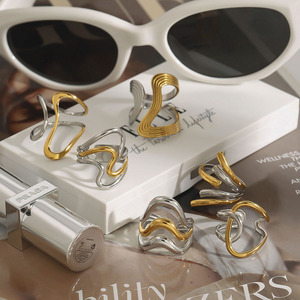 Stainless Steel <b>Ring</b> Gold <b>Silver</b> Color Block Geometric Shape Unisex Fashion Jewelry Gift - Product Image 4