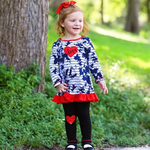 TD AnnLoren ragazze vestito Casual con colorante cravatta a cuore e Leggings neri per la stagione autunnale Logo personalizzato per i bambini