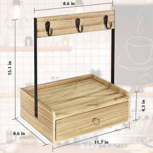 Wooden Coffee Cup Holder Rustic Desktop Mug <b>Rack</b> With Drawer <b>Storage</b> <b>Kitchen</b> Organizer Wall Mounted Type - Product Image 4