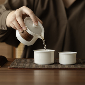 Guanlan Jade White Porcelain Portable <b>Tea</b> <b>Set</b> Minimalist Design Travel Size With <b>Tea</b> Infuser And Water Separator For Outdoor Use - Product Image 2