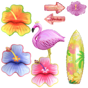 Ballons en forme de fleur d'hibiscus CYmylar pour planche de surf, décorations de fête tropicales hawaïennes Luau pour fête d'été à la plage, fête de <span class=keywords><strong>piscine</strong></span>, Aloha, anniversaire - Product Image 1