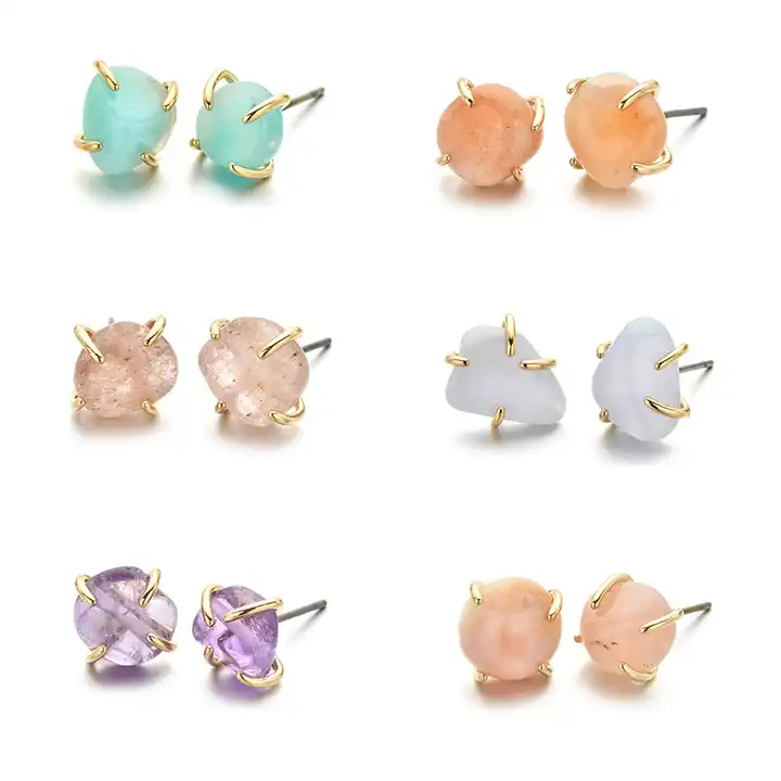 Buy Natural stone earrings with Rotalie and Rose Quartz drop set in copper  with gold plating for women with 3