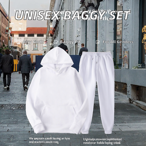 Blank Sweatsuit Pullover Jogger Set Men Women High Quality Breathable 100% Polyester Solid Color Baggy Loose Casual Hip Hop - Product Image 2