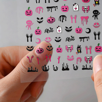 Autocollants pour ongles Halloween rose, motif sang coulant, toile d'araignée et citrouille, autocollants adhésifs pour ongles, design mignon et effrayant, fournitures de nail art pour DIY
