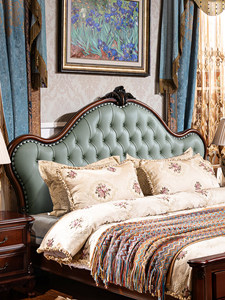 <span class=keywords><strong>Lit</strong></span> double <span class=keywords><strong>de</strong></span> style américain en bois massif, luxe léger, avec revêtement en cuir pleine fleur vintage, pour chambre <span class=keywords><strong>de</strong></span> villa - Product Image 3