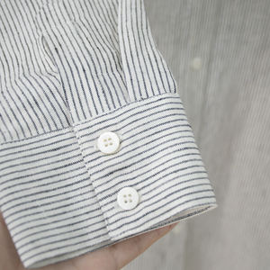 Set <span class=keywords><strong>pigiama</strong></span> in lino 100% a righe bianche personalizzate di lusso Premium per <span class=keywords><strong>uomo</strong></span> <span class=keywords><strong>camicia</strong></span> e pantaloni in puro lino leisuewear - Product Image 4