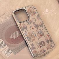 Coque de protection Ins Design avec motifs de fleurs et de lapins pour iPhone 16 17 Pro Max, coques de téléphone iPhone 14 avec protection contre les chutes, coque de dessin animé pour iPhone 13 15 12