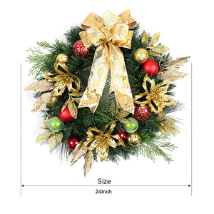 Good Quality Customized Golden <b>Bows</b> Christmas Artificial Wreath Natural <b>Door</b> Decoration Artificial Wreath - Product Image 2