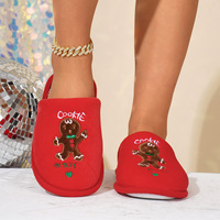Chaussons d'intérieur en peluche douce brodés motif Bonhomme de pain d'épices de Noël, à bout fermé, antidérapants, pour l'hiver, vente en gros