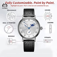 Montres de luxe pour hommes avec cadran à chiffres romains personnalisés, bracelet en cuir, montre à quartz avec phases solaires et lunaires