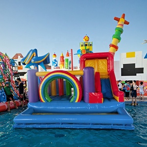 Thiết kế miễn phí nóng bán thương mại 3.5m * 4m đầy màu sắc trượt nước với hồ bơi cho thuê <span class=keywords><strong>Inflatable</strong></span> cầu vồng trượt với hồ bơi - Product Image 3
