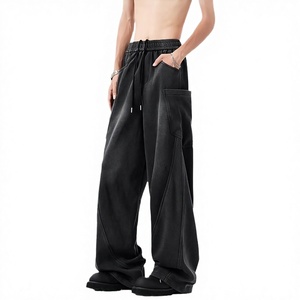 Pantalon de survêtement vintage pour homme en coton léger de qualité supérieure, taille mi-haute, coupe droite drapée, ample et décontracté - Product Image 3