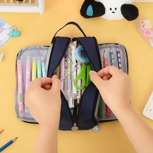 Nouvelle trousse à crayons en tissu transfrontalière, double couche, multifonctionnelle, boîte à papeterie simple, style coréen, sac à crayons créatif - Product Image 4