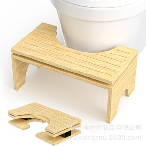 Bamboo <b>Bathroom</b> <b>Stool</b> 22x40.5x18 Cm Adjustable Height Anti-Slip Footrest For Toilet And Office Use - Product Image 3