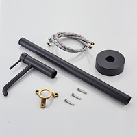 Grifo de suelo negro de cobre puro con válvula cerámica para lavabo, bañera, ducha vertical y bañera de madera, con agua fría y caliente, de montaje en borde.