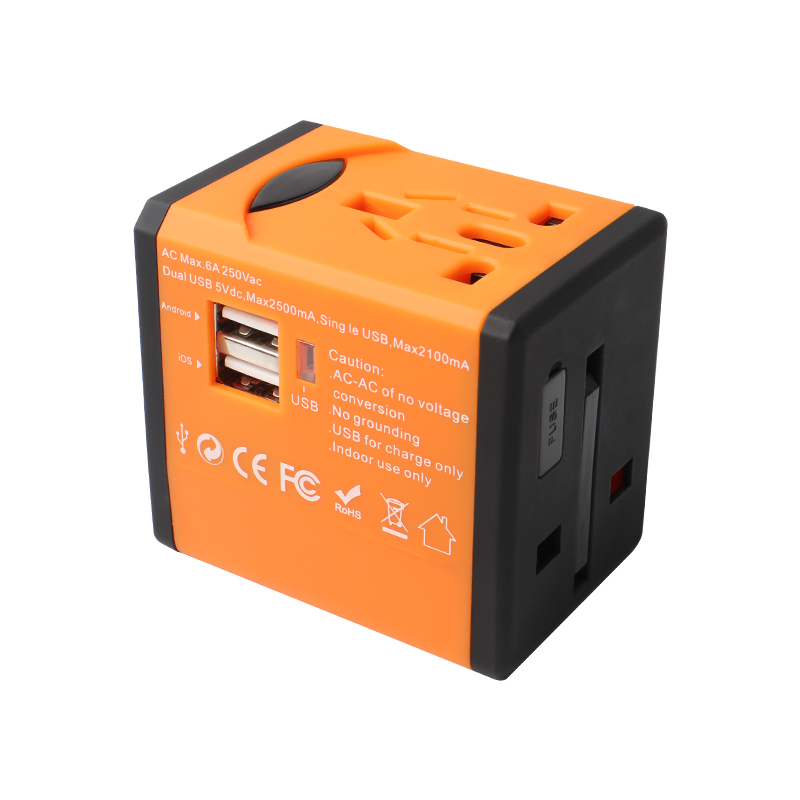 2022 универсальный портативный переключение дорожное зарядное устройство UK US EU вилка и розетка с 2 портами (стандарт 5V 2.5A адаптера переменного тока