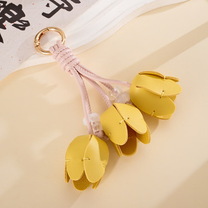 Porte-clés en cuir PU fait main en forme de tulipe, breloque pour sac, perles florales pour femmes, porte-monnaie, étui pour téléphone portable, pendentif pour clé de <span class=keywords><strong>voiture</strong></span>, accessoires - Product Image 5