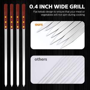 Vente en gros d'accessoires de barbecue brochettes de barbecue plates et réutilisables en acier inoxydable avec manche en bois brochettes de barbecue <span class=keywords><strong>kebab</strong></span> rotatives - Product Image 3