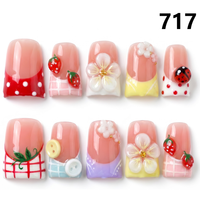Faux Ongles Press-On Faits Main 701-705 Couleurs Fleurs Canard, 10 Pièces, Styles de Design Uniques pour Doigts