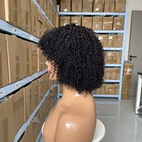 Perruque Courte Brésilienne Frisée Torsadée Africaine 12A avec Frange, Cheveux Humains, Faite à la Machine pour Femmes, Perruques Pixie