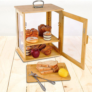 Caja de pan de bambú de tres niveles con asa y exhibidor transparente de acrílico para almacenamiento de repostería y pasteles - Product Image 2