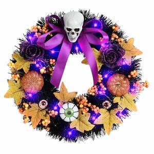 Guirlande d'Halloween transfrontalière en plastique, citrouille artificielle et crâne, durable, imprimée, moderne, 35x38cm, décoration d'horreur pour fête et porte - Product Image 3