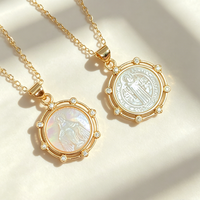 Collier pendentif délicat en cristal de zircon et nacre, Vierge Marie et Saint Benoît, bijoux vintage pour femmes, vente en gros