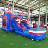 Toboggan aquatique gonflable commercial WINSUN, prêt à être expédié depuis l'entrepôt américain, avec drapeau américain, combo toboggan et piscine gonflables.