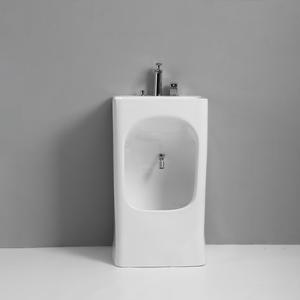 Lavabo rectangulaire sur pied De Ouvenor avec robinet monotrou, finition lisse et brillante pour salle de bain - Product Image 3