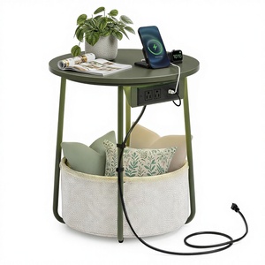 VASAGLE LILEA Collection Modern Steel Bedroom Furniture Nightstand Charging Station USB Ports LED Lighting Fabric Basket Living - Product Image 1
