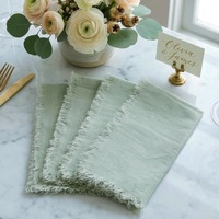 Serviettes de table de luxe réutilisables en lin naturel brodé à la main avec franges à pompons pour mariage, fête ou vacances