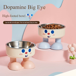 क्रॉस-बॉर्डर बड़ी आंख स्माइली कार्टून पालतू कटोरे उच्च-फुट गर्दन की सुरक्षा गैर-पर्ची विरोधी-ओवरटर्न टू-इन-वन डॉग कैट डिश आसान साफ - Product Image 1