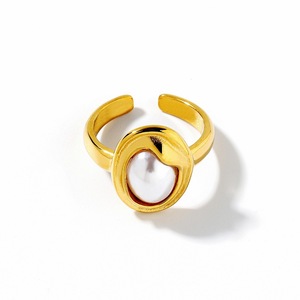 Stainless Steel <b>Titanium</b> <b>Ring</b> Imitation Pearl Geometric Design 18k Gold Plated Women's Fashion Jewelry Party Accessory - Product Image 5