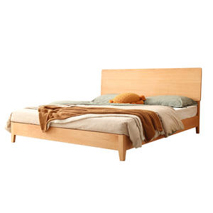 Cama Doble Grande de Madera de Haya Estilo Nórdico Simple, Madera Natural Sólida Moderna para <span class=keywords><strong>Dormitorio</strong></span> Principal, Cama Matrimonial - Product Image 1