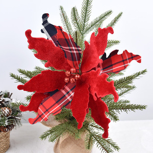 Modern Style 30CM Red Plaid Fabric DIY <b>Christmas</b> <b>Flower</b> <b>Tree</b> Decoration Rattan Circle Props for <b>Flower</b> Shops - Product Image 2