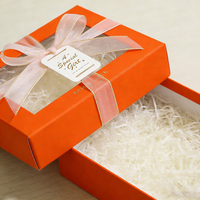 Boîte cadeau rigide en carton recyclé sur mesure avec fenêtre transparente, ruban satiné, orange, pour faveurs de mariage, fêtes prénuptiales, emballage de cils