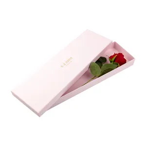 Eco paper rectangle flower box custom empty flower pink cardboard lid and base gift box with lid